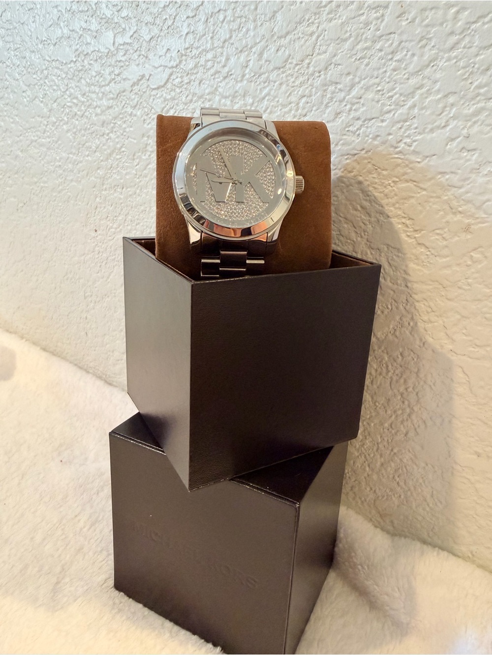 Michael Kors Silver Crystal MK Logo Men’s Bracelet Watch